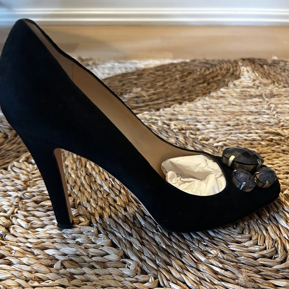 Kate Spade pumps, 9.5, black suede with grey stone adornments